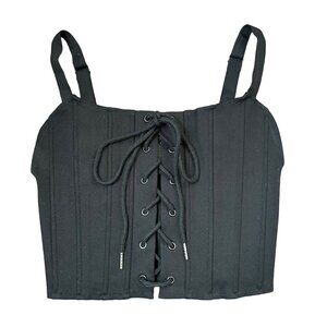 OW Collection Xen Top Womens Small Black Caviar Corset Front Lace Up Closure